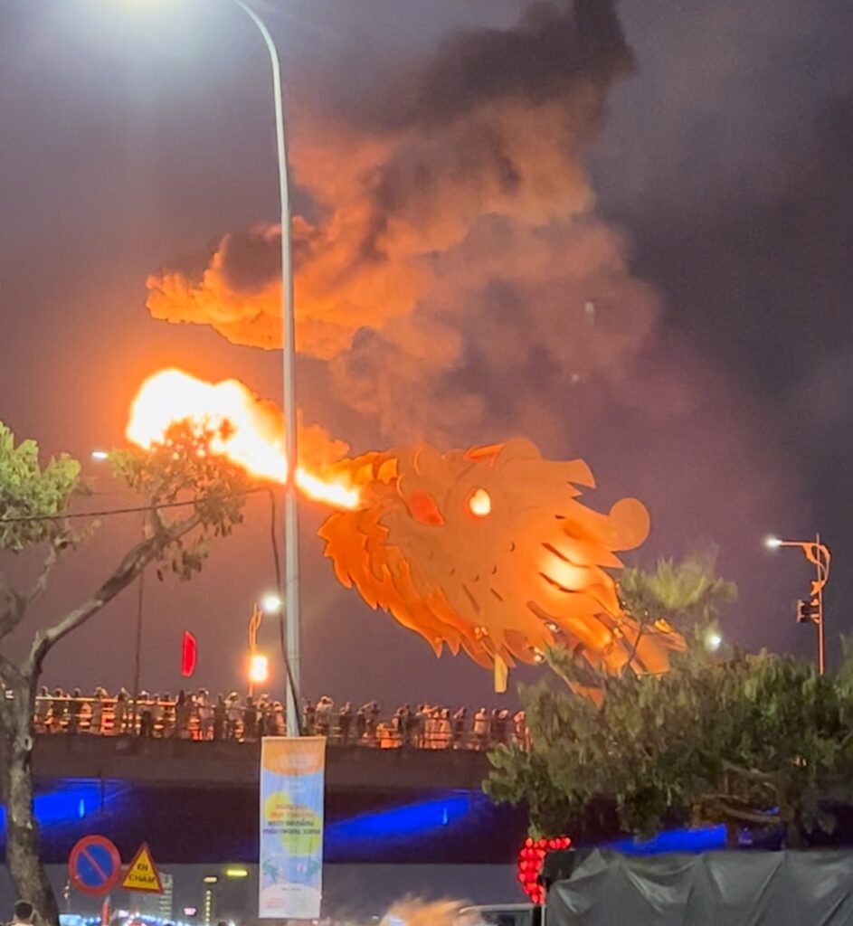 Dragon Bridge breathing fire in Da Nang